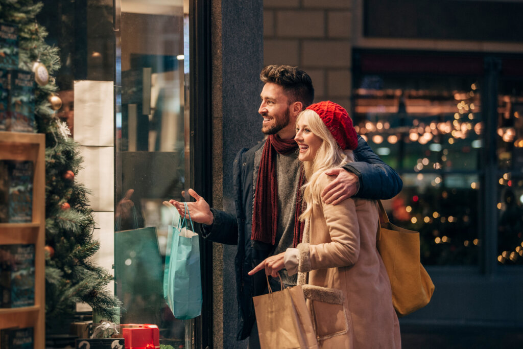 A couple shopping for Small Business Saturday.